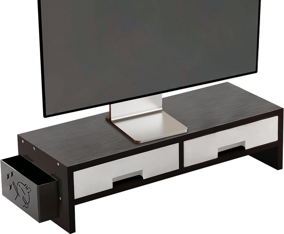 Bureau Monitor Verhoger - Bureau Organizer - Ergonomisch Werken - Dubbele Lades - 50 cm Breed - Zwart