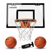 VirtuFit Pro Mini Panier de Basket avec Cercle - Mini Hoop - Fixation Porte - Avec 2 Ballons et Pompe - Cercle de Basket - 45 x 30 cm - Double Système de Ressort - Basket - Noir