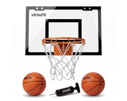 VirtuFit Pro Mini Basketbalbord met Ring - Mini Hoop - Deurbevestiging - Met 2 Ballen en Pomp - Basketbalring - 45 x 30 cm - Dubbel Veersysteem - Basketbal - Zwart