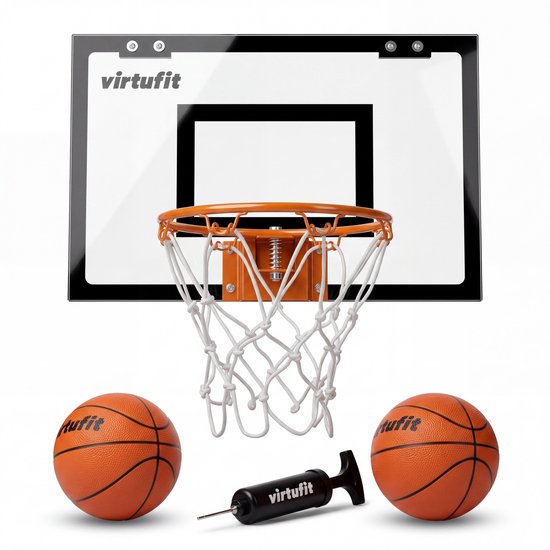 VirtuFit Pro Mini Basketbalbord met Ring - Mini Hoop - Deurbevestiging - Met 2 Ballen en Pomp - Basketbalring - 45 x 30 cm - Dubbel Veersysteem - Basketbal - Zwart