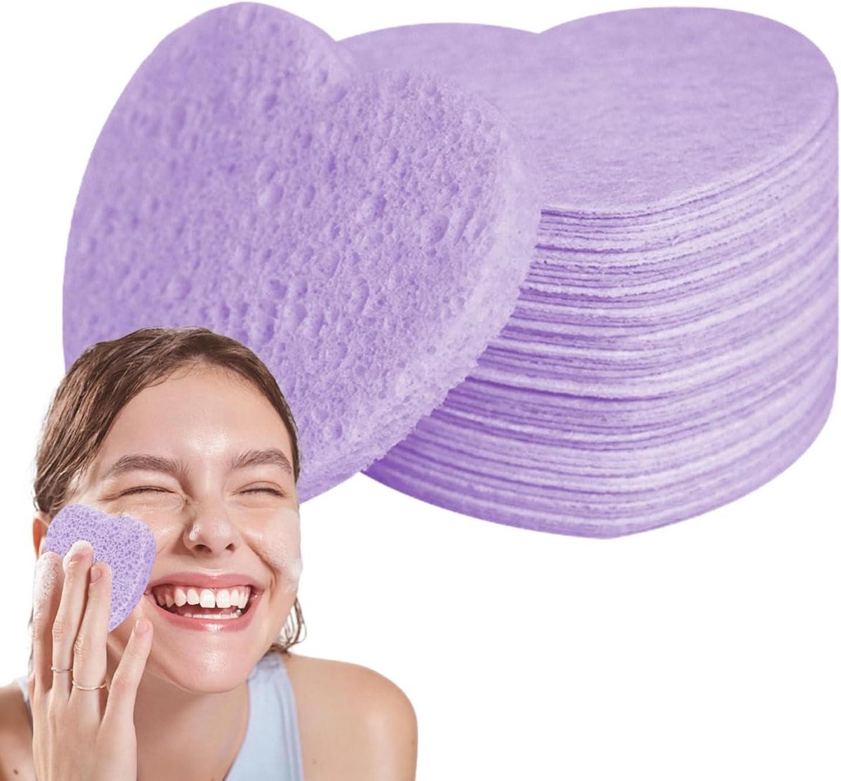 Gezichtssponzen Hartvorm - Reinigingssponsjes - Dagelijkse Reiniging - Natuurlijk Cellulose Materiaal - 50 Stuks - Roze