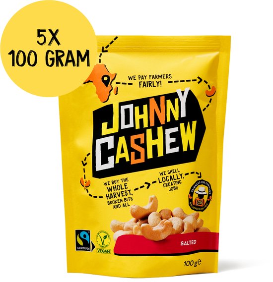 Johnny Cashew – Gebrand Gezouten – Cashewnoten – 5 x 100 gram
