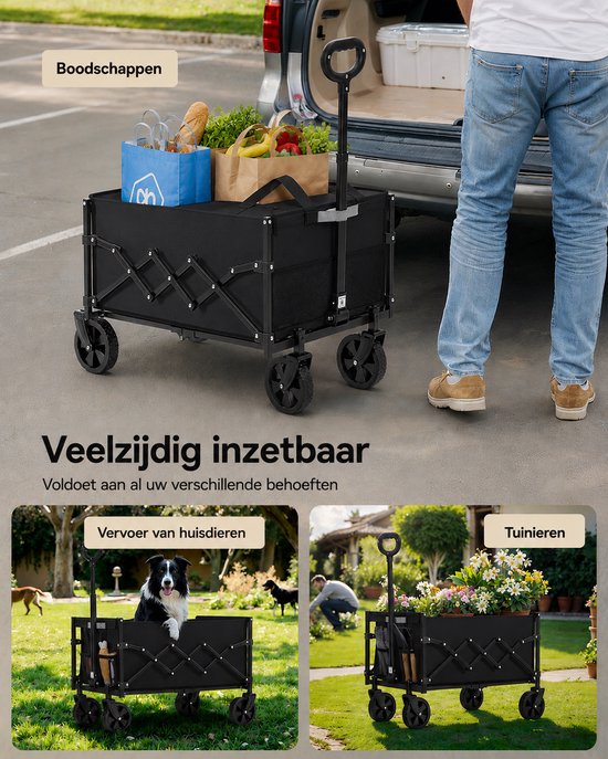 SmartLiving.Store - Bolderkar - Opvouwbaar - Trolley - Draaibare Wielen - Laadvermogen 180kg - Inhoud 90L - 42 x 67 x 90,5 cmZwart — afbeelding 2