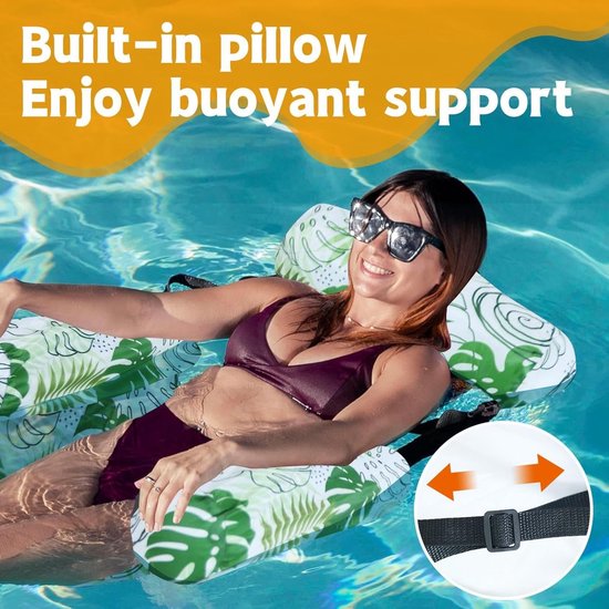 Zwembad Drijfstoel - Opblaasbare Lounge - Water Ontspanning - Bladprint Design - 76x405x609cm - Lichtgroen — afbeelding 2