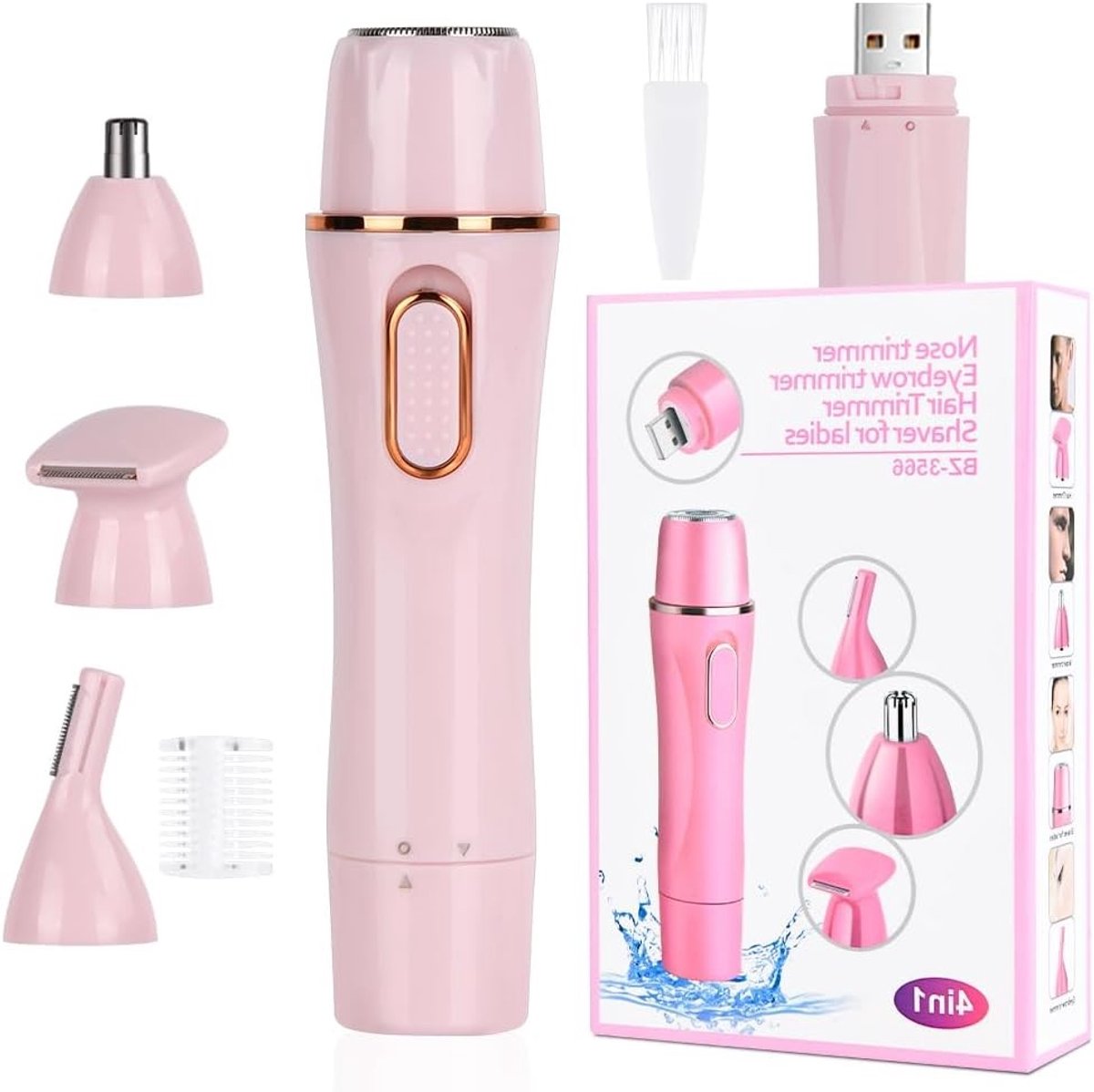 Draadloze 4-in-1 Elektrische Scheermachine voor Vrouwen, Pijnloze Epilator voor Bikinilijn, Onderarmen, Benen en Gezicht, Waterdicht en Oplaadbaar via USB