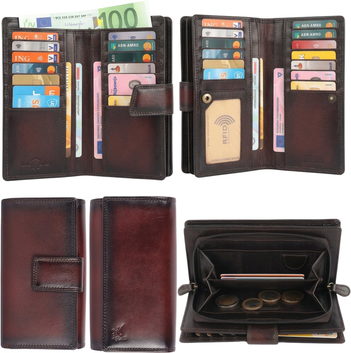DE LAMASSU® (Alina) Leren Dames Portemonnee – Echt Leer – 22 Pasjes – RFID-bescherming – Elegant & Ruim – Luxe Geschenkverpakking