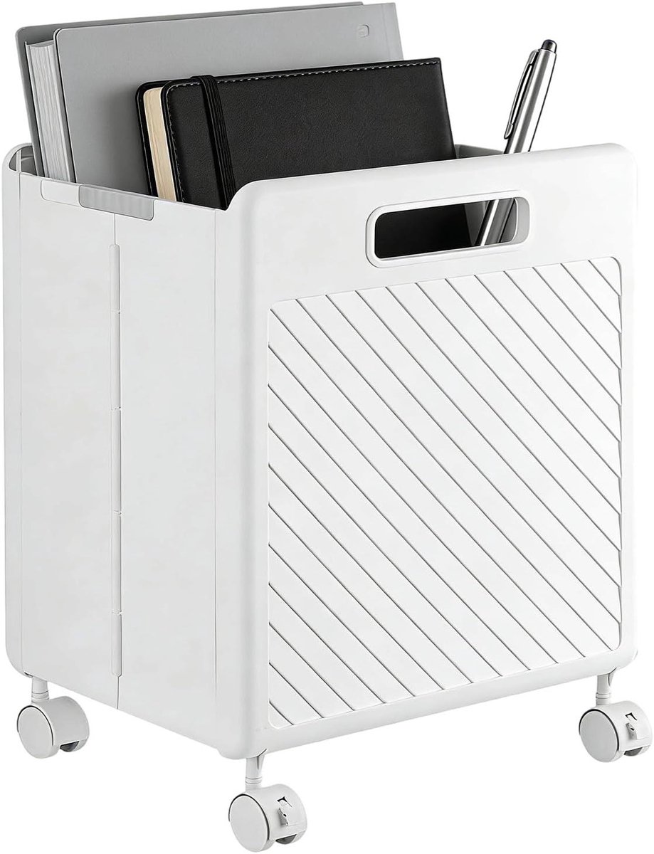 Wasmand met wielen - Opberger - Thuis organiseren - Opvouwbaar ontwerp - 45x34x7 cm - Wit