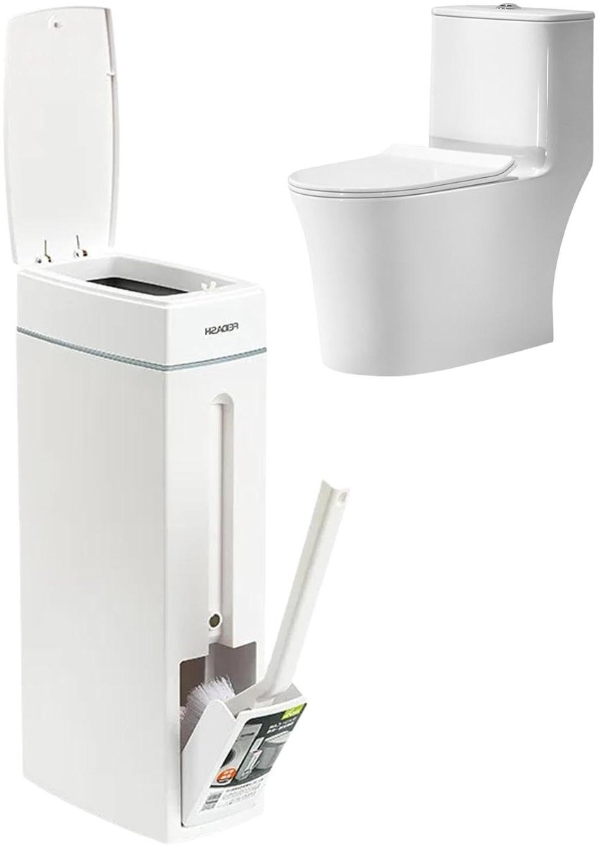 Badkamer afvalbak - Toilet prullenbak - Hygiënisch houden - Met toiletborstelhouder - 45 Liter - Wit
