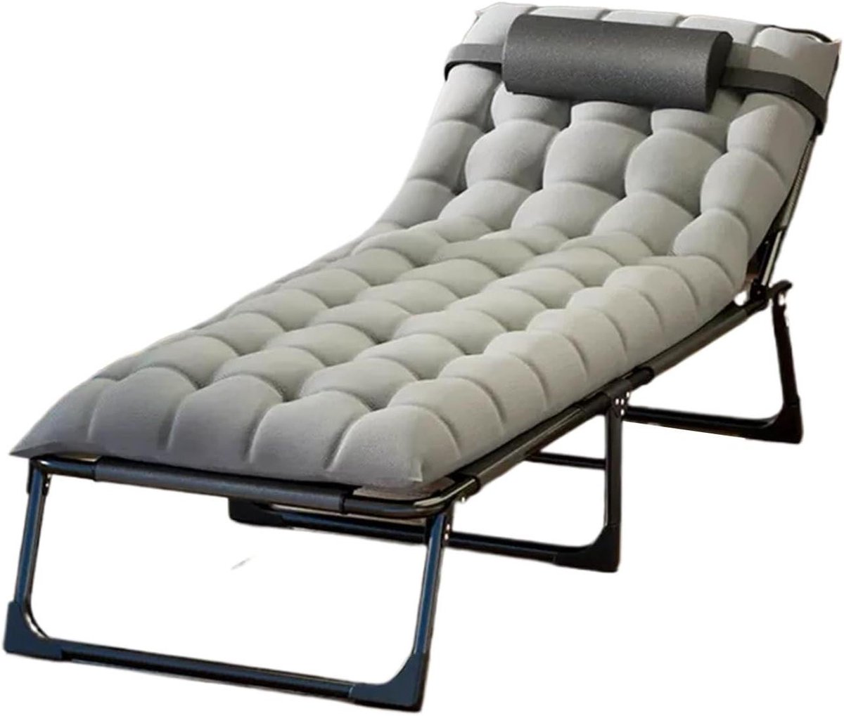 Opvouwbaar Campingbedje - Klapbed Volwassenen - Ontspannen Buiten - Verstelbare Rugleuning - 172 x 56cm - Zwart
