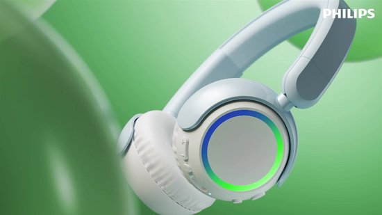 PHILIPS TAK4200BL On Ear draadloze opvouwbare hoofdtelefoon voor kinderen - 45 uur afspeeltijd, beperkt volume, Audio delen, laadkabel meegeleverd - Ambiant verlichting - Licht Blauw / Wit