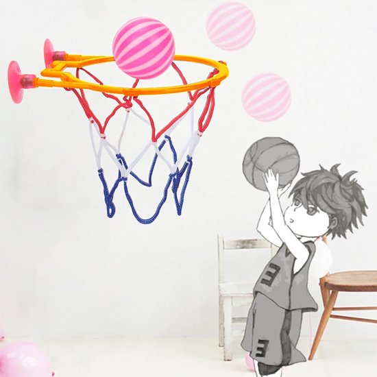 Mini basketbalmand - Badspeelgoed set - Badplezier stimuleren - Zuignap bevestiging - 2 ballen - Willekeurige kleur van MINI — afbeelding 4