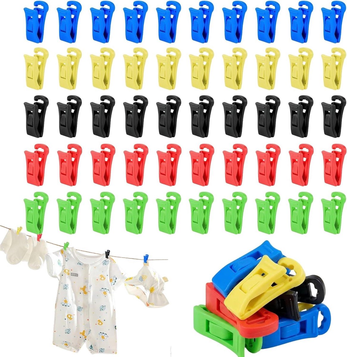 Sokkenklemmen Set - Was Clips - Sokken Sorteren - Robuust Kunststof - 50 Stuks - Multicolor