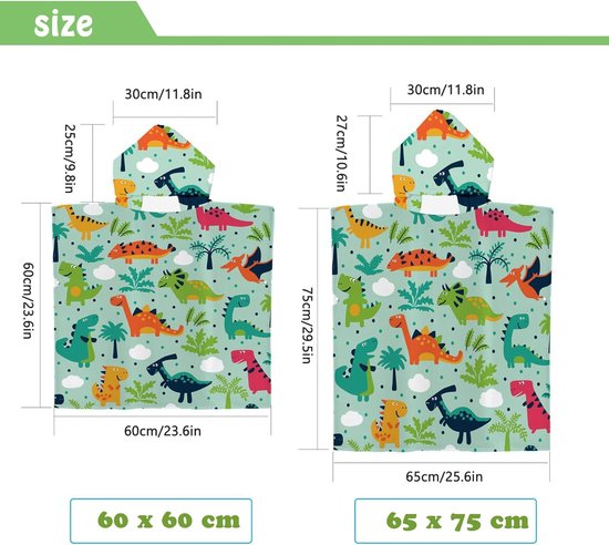 Handdoek poncho - Kleedjas met capuchon - Na het zwemmen - Sneldrogend microvezel - 60x60 cm - Uil — afbeelding 2