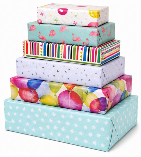 Inpakpapier Baby Kinderen Verjaardag 6 Rolletjes- Breedte 70 cm - 2m lang