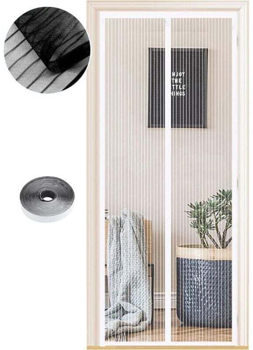 Magnetisch muggennet, geschikt voor deuren, verkrijgbaar in verschillende maten, 120 x 210 cm, sterke magneet, sluit automatisch, kan ook gebruikt worden als gordijn geschikt voor gangen en terrassen, boren is niet nodig, witte strepen.