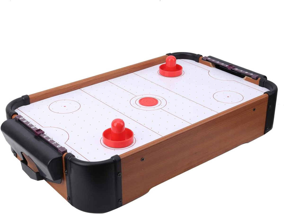 Tafel Air Hockey - Mini Hockey Spel - Gezellig Spelen - Inclusief Instructies - 51 cm Lengte - Houtkleur