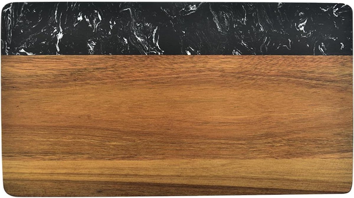 Snijplank - Serveerschaal - Eten Bereiden - Marmer en Hout - 40x22 cm - Zwart