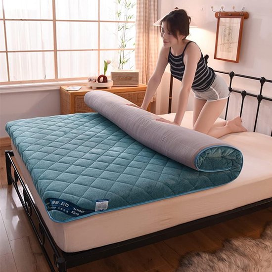 Japanse Slaapmat - Opvouwbare Futon - Comfortabel Slapen - Meerlaags Ontwerp - 150 x 200 cm - Blauw — afbeelding 4