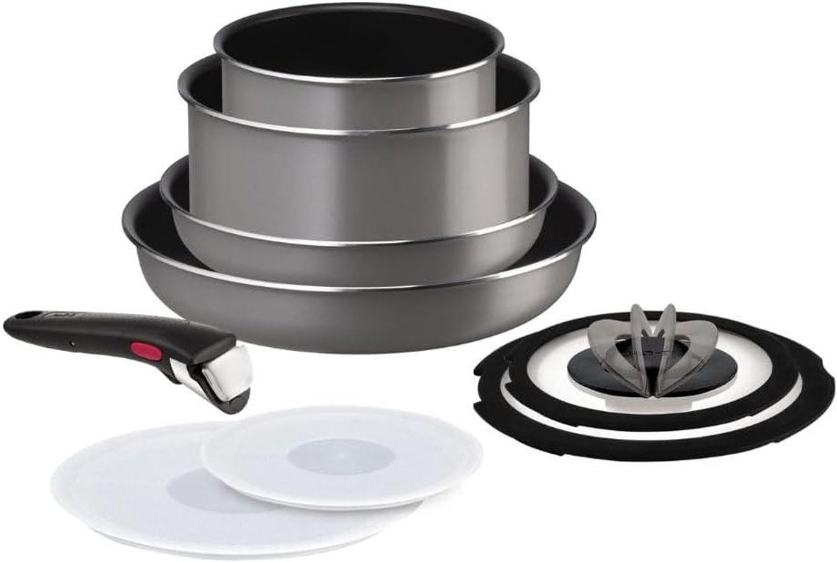 Kookgerei Set - Pannen Set - Dagelijks Koken - Titanium Antiaanbaklaag - 9-delig - Cassis Grijs