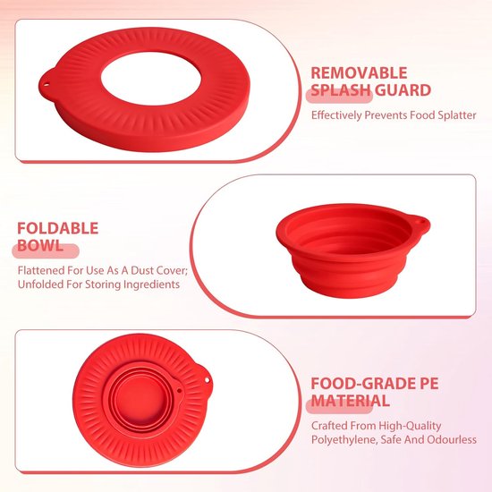 Siliconen Mengkomafdekking - Spatbescherming Mixer - Bakken Thuis - Verbeterde Afdichting - 45-5 Liter - Rood — afbeelding 4