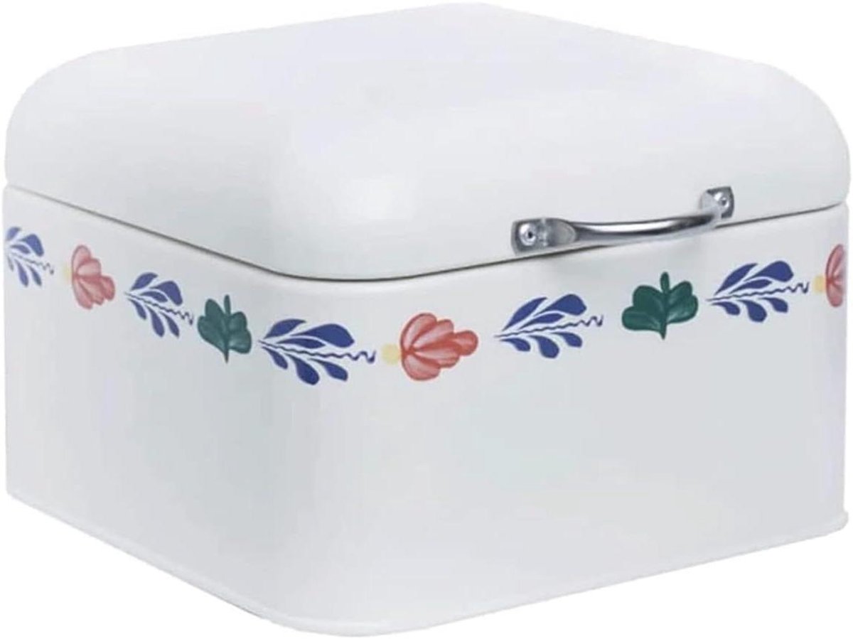 Broodtrommel Keuken Opslag - Broodhouder Metaal - Brood Vers Houden - Ventilerend Deksel - 20x20x13.5cm - Wit