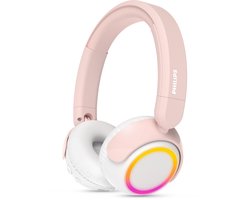 PHILIPS TAK4200PK On Ear draadloze opvouwbare hoofdtelefoon voor kinderen – 45 uur afspeeltijd, beperkt volume, Audio delen, laadkabel meegeleverd – Ambiant verlichting – Licht Roze / Wit