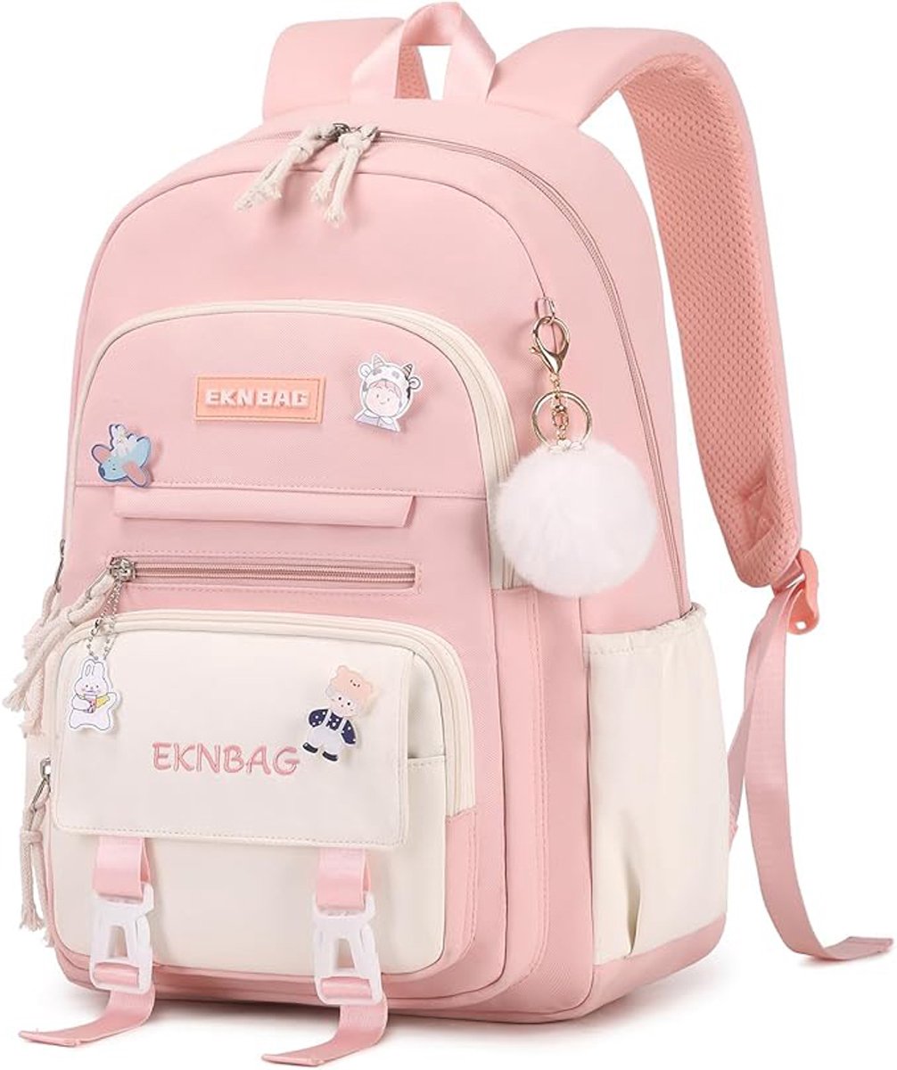 Rugzak – Meisjesrugzak – Rugzak voor de basisschool – 20 liter – Met ophangring – Lichtgewicht nylon materiaal – Geschikt voor kinderen van 7-14 jaar Roze