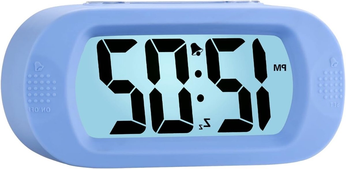 Digitale Reiswekker met Slaapfunctie en Nachtlampje, Eenvoudig in te Stellen Alarmklok voor Kinderen, Oplopend Geluid - Batterij Aangedreven (Lichtblauw)