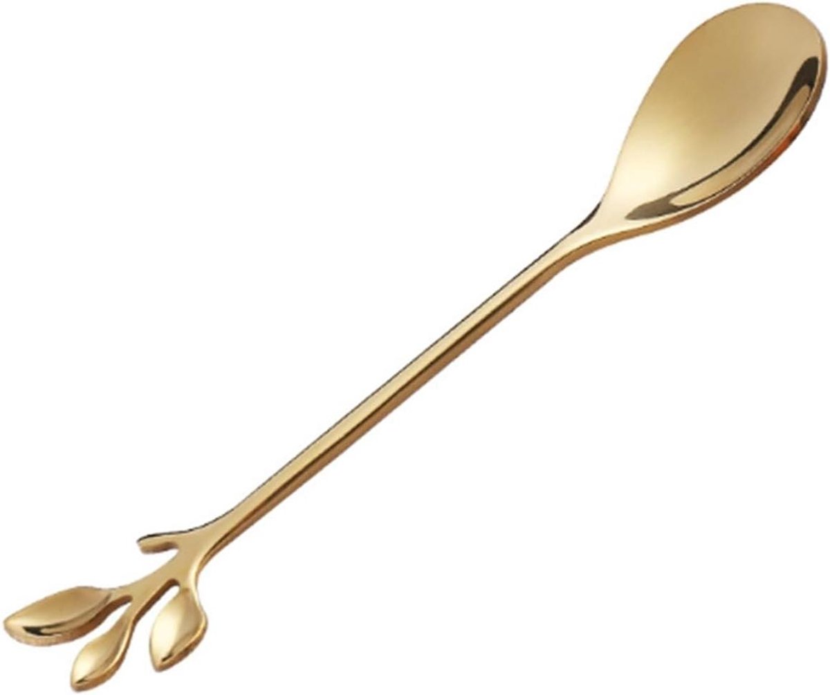 RVS Lepel Vork - Fruit Lepel Dessert - Keuken Decoratie - Tak Blad Design - 1 Gram - Goud