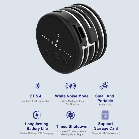 Muziekbox Botgeleiding - Draagbare Luidspreker - Ontspannen Slapen - Opvouwbaar Lichtgewicht - 8.5 x 6.2 x 4.2 cm - Zwart — afbeelding 3