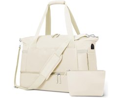 BOTC Reistas - Duffeltas - met Schoenenvak - 46 x 22 x 34 cm - met Natte Zak & USB Oplaadpoort - voor Vrouwen, Reizen, Gym, Weekend - Beige