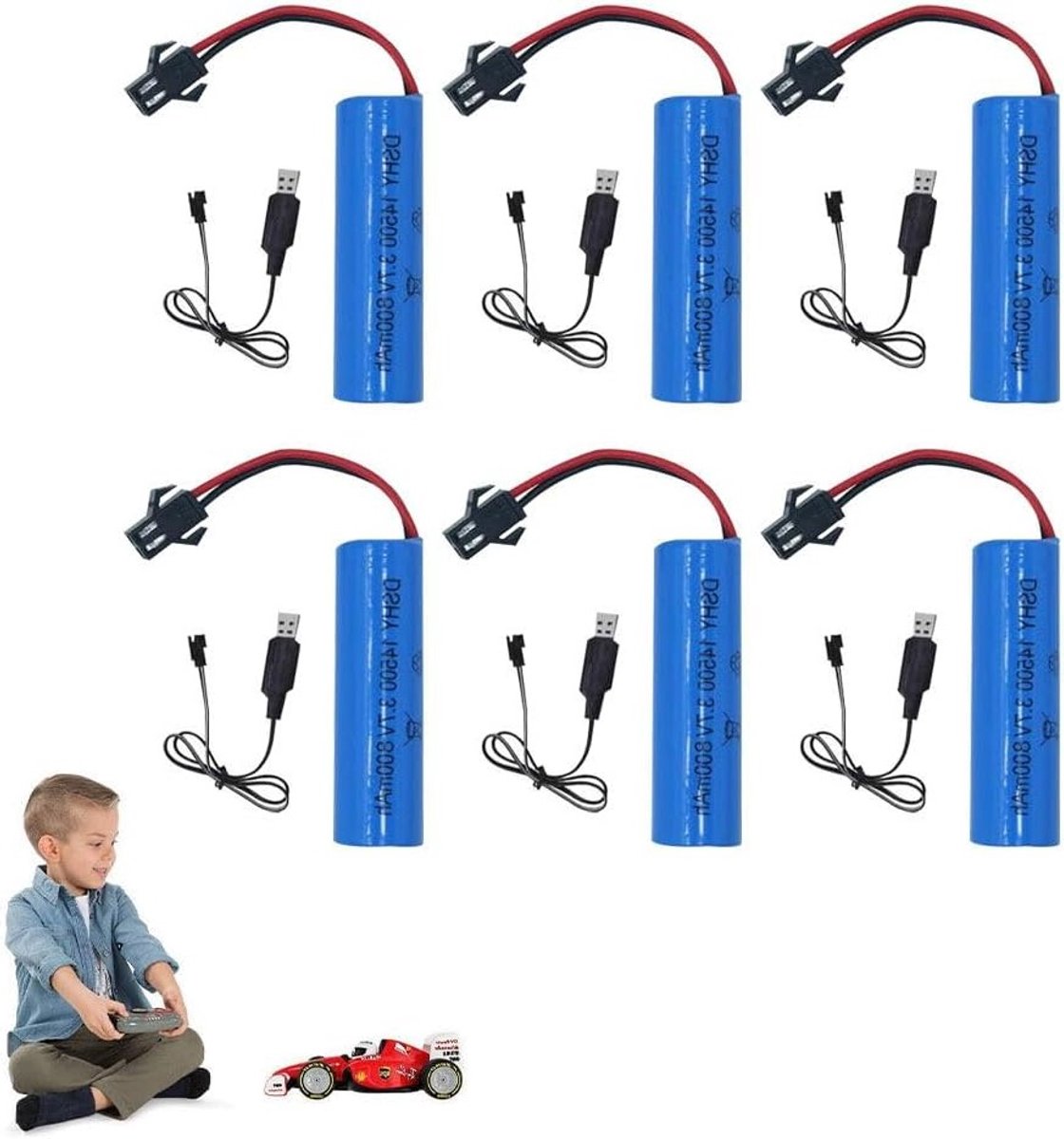 6pcs 14500 Li-ion Battery 3.7V 500mAh Lithium Ion Battery with 6 USB Chargers SM-2P Plug Rechargeable RC Batteries - ShopVlot