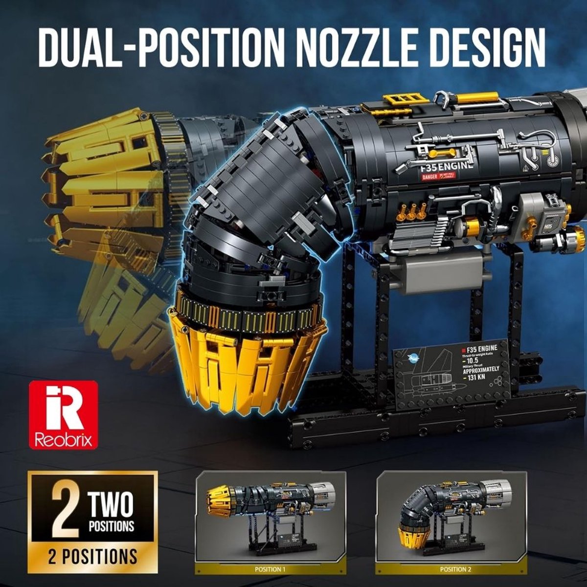 Reobrix 33014 F35 Straaljager vliegtuig motor bouwset | Speed engine icons modelbouw | Creator speelgoed ideas voor expert volwassenen & kinderen | Champions builders edition | Accu niet geschikt voor Lego technic | Bouwdoos met 1812 bouwstenen — afbeelding 14