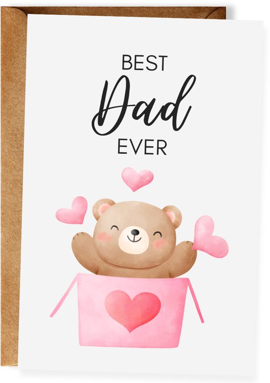 Best Dad Ever - Vaderdagkaart - Lieve kaart met beer - Vaderdagcadeau papa - Wenskaart vaderdag - Ansichtkaart (10x15 cm incl. envelop)