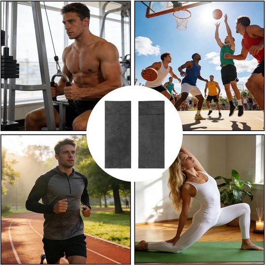 Microvezel Sporthanddoek - Zweetdoek Fitness - Sport Hygiëne - Met Ritsvak - 50 x 120 cm - Zwart — afbeelding 4