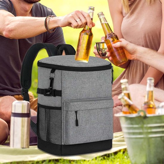 Koelere rugzak - Geïsoleerde tas - Picknick en reizen - Waterdicht en robuust - 17 liter capaciteit - Grijs — afbeelding 4