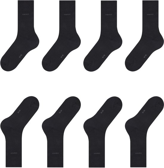 Acht zwarte Esprit sokken, twee rijen van vier, met logo en maat op de schacht.