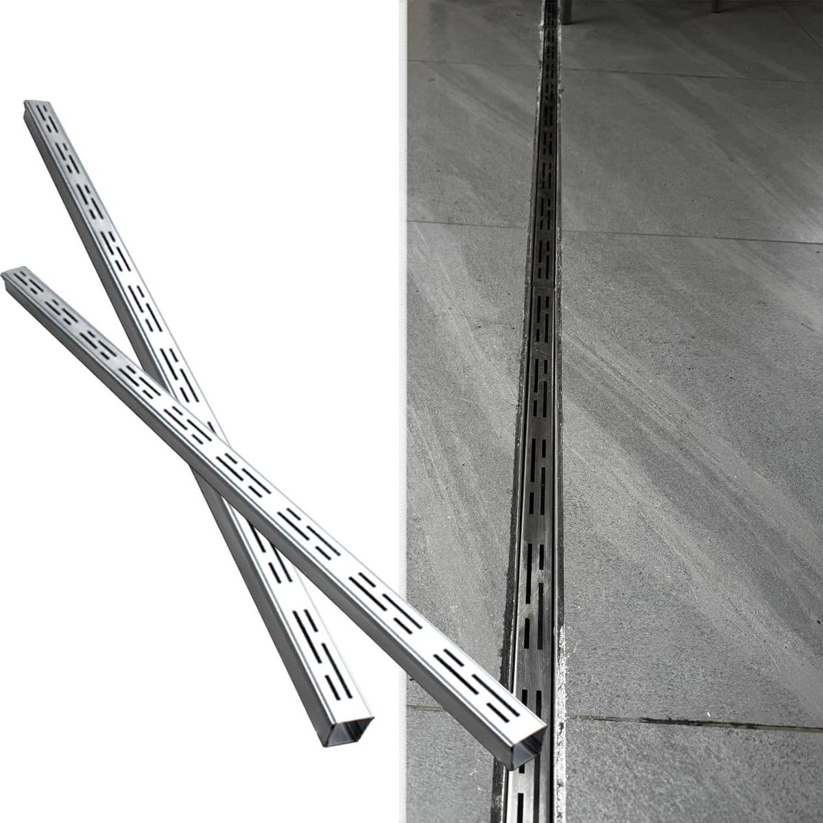 Drainageset RVS - Afvoergoten - Waterafvoer Tuin - Robuust Hol Ontwerp - 2 stuks 100cm - Zilver