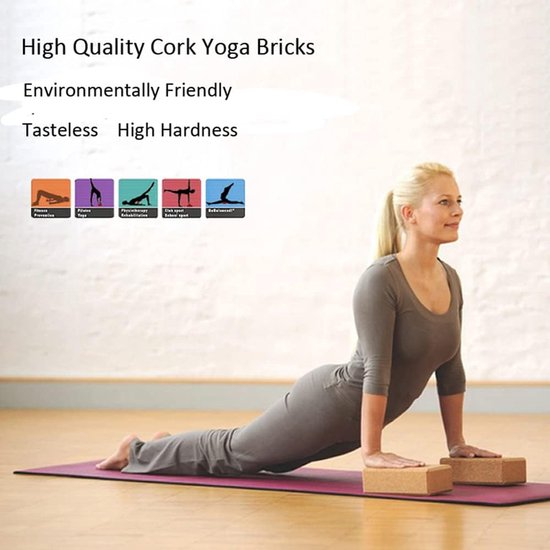 Yoga Blokken - Fitness Steunen - Balans Verbeteren - Natuurlijk Kurk Materiaal - 23x15x7.5cm - Houtkleur — afbeelding 3