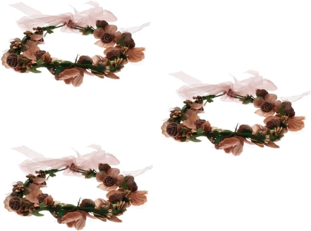 Bloemenkrans Hoofdbanden - Bloemenhoofdband Slinger - Feestelijke Accessoires - Levensecht Ontwerp - 3 Stuks - Khaki