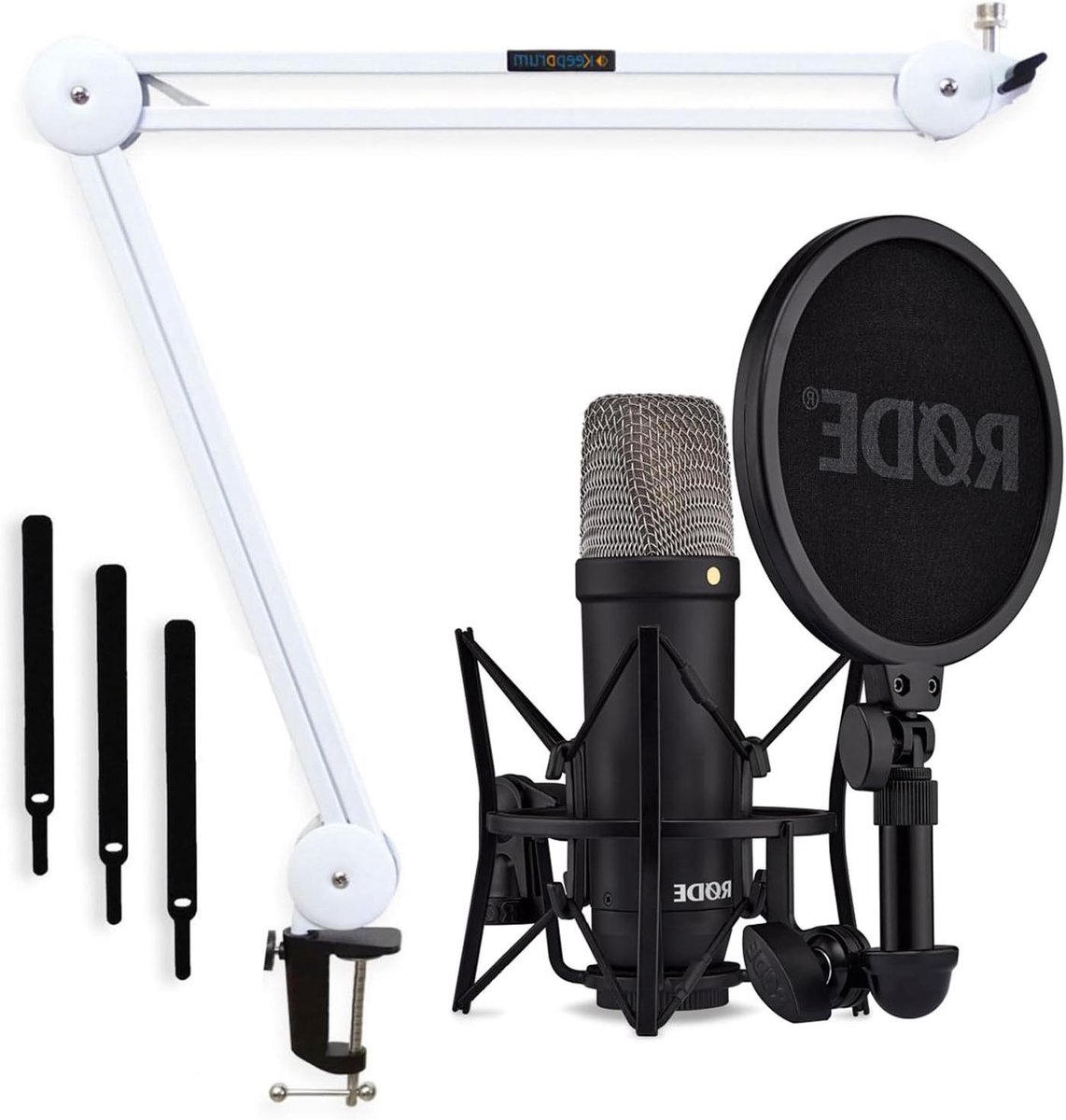 Rode NT1 Signature Black Studio Microphone + Keepdrum MS138 Articulated Arm Tripod White