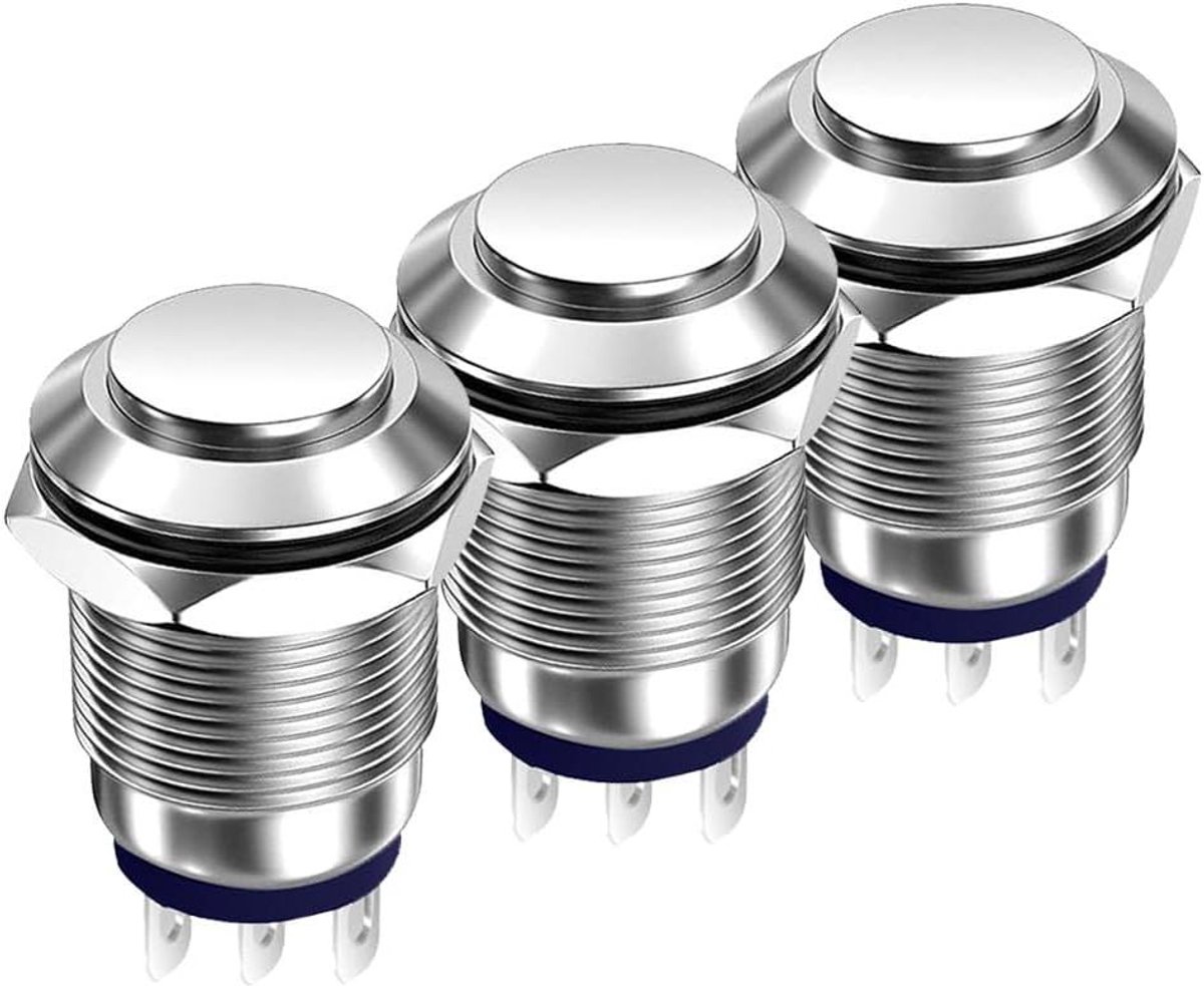 Metalen Drukknop - Kortstondige Schakelaar - Apparaten Bedienen - IP65 Waterdicht - 12mm Montagegat - Zilver