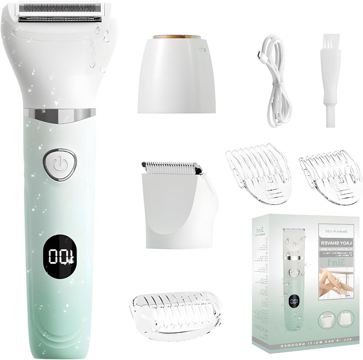 Elektrisch Scheerapparaat Vrouwen - Ontharingsapparaat Trimmer - Gladde Huid - 3 Verwisselbare Koppen - USB Oplaadbaar - Wit