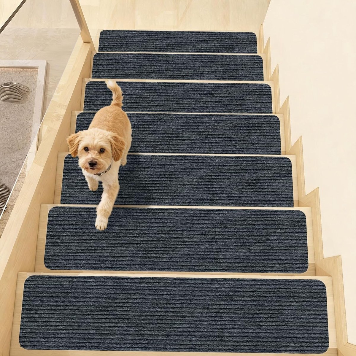 15 Stuk Antislip Trapmatten, Waterafstotend en Zelfklevend, Bescherming voor Huisdieren en Kinderen, Donkergrijs, 55 x 22 cm