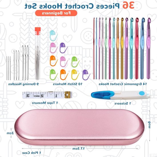 Kleurrijke Ergonomische Haaknaalden Set voor Beginners met 14 Verschillende Maten in Handige Koffer, Ideaal voor Artrose en Haken — afbeelding 5