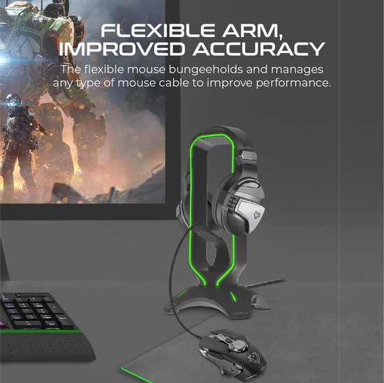 Gaming Headset Standaard - Headset Houder - Bureau Organisatie - 3-in-1 Multifunctioneel - Met RGB Verlichting - Zwart — afbeelding 4