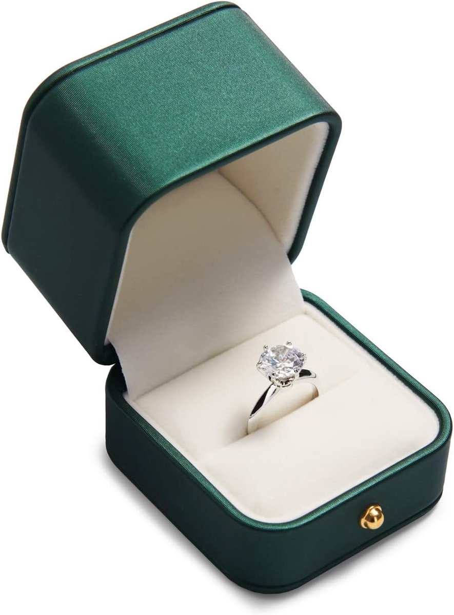 Elegante Zwarte en Groene Ringdoos van Hoogwaardige Leer voor Trouwen en Verloving, Perfect als Sieraad Geschenkdoos