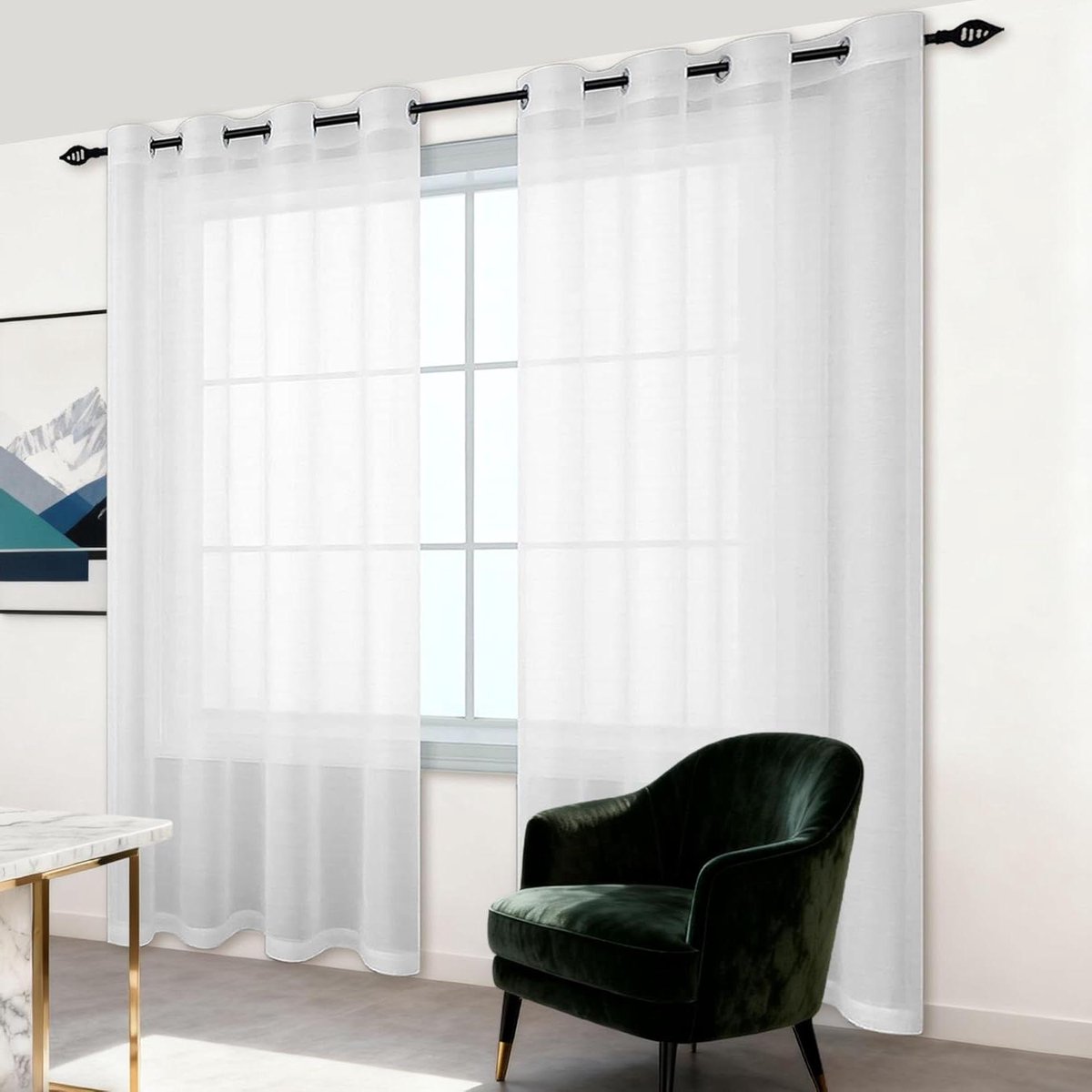 Voile Gordijn - Vitrage Gordijn Raamdecoratie - Licht Filteren - Met Lussen - 600 x 235 cm - Wit