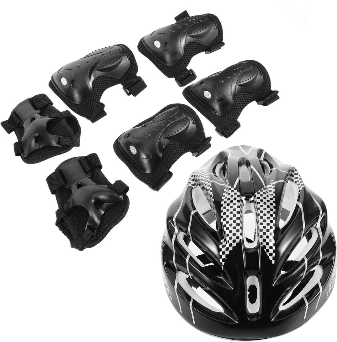 Beschermset Skateboard - Helm Kniebeschermers - Veilig Sporten - Lichtgewicht Ontwerp - 24x21x11cm - Zwart