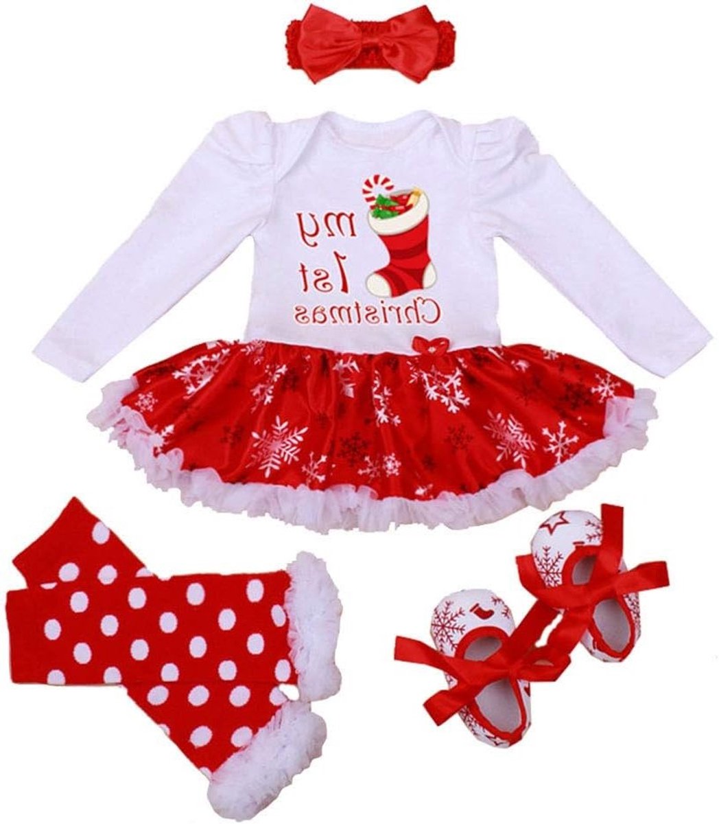 Schattige kerstoutfit voor pasgeboren meisjes met rompertje, tutu jurk, haarband, beenwarmers en schoenen
